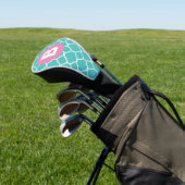 Teal Quatrefoil Pattern Custom Pink Monogram Golfheadcover (Insitu)