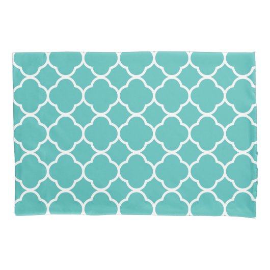 Teal Quatrefoil Pattern Kussensloop (Voorkant-Links)
