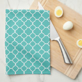 Teal Quatrefoil Pattern Theedoek (Quarter Fold)