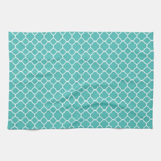 Teal Quatrefoil Pattern Theedoek (Horizontaal)