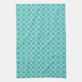 Teal Quatrefoil Pattern Theedoek (Verticaal)