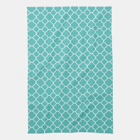 Teal Quatrefoil Pattern Theedoek (Verticaal)