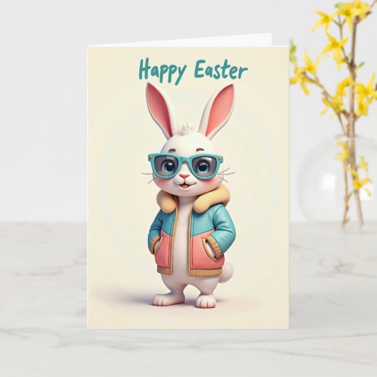 Teal Rabbit Easter Card Kaart (Gele Bloem)