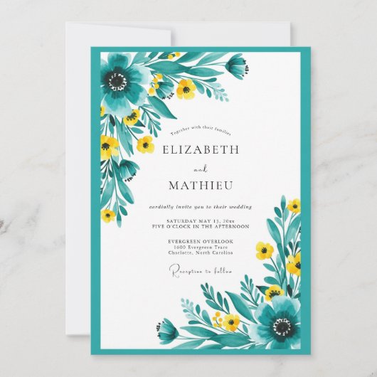 Teal Radiant Meadow Wedding Kaart (Voorkant)