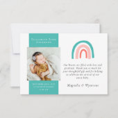 Teal Rainbow Photo New Baby Bedankkaart (Voorkant)