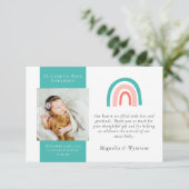 Teal Rainbow Photo New Baby  Bedankkaart (Staand voorkant)