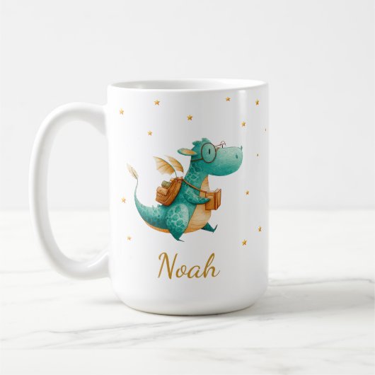Teal Reading Dragon Mug – Personalized Boys’ Name Koffiemok (Links)