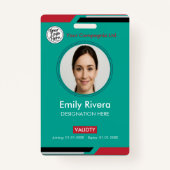 Teal & Red Business Access Card with Company Logo Badge (Voorkant)