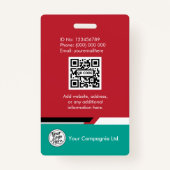 Teal & Red Business Access Card with Company Logo Badge (Achterkant)