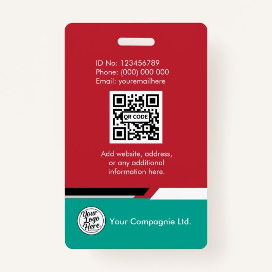 Teal & Red Business Access Card with Company Logo Badge (Achterkant)