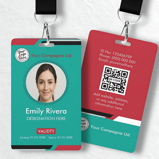 Teal & Red Business Access Card with Company Logo Badge