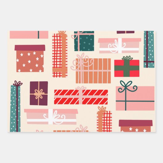 Teal Red Retro Gifts Plaid Pattern Christmas Inpakpapier Vel (Voorkant)