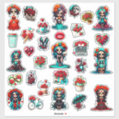 Teal Red Roses Sugar Skull  Sticker (Vel)