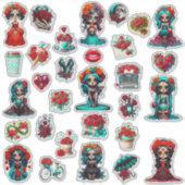 Teal Red Roses Sugar Skull  Sticker (Voorkant)
