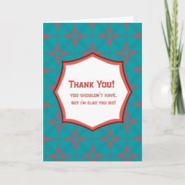 Teal Retro Pattern Thank You Card Funny Gratitude Kaart