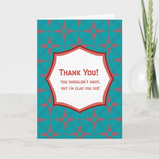 Teal Retro Pattern Thank You Card Funny Gratitude Kaart (Voorkant)