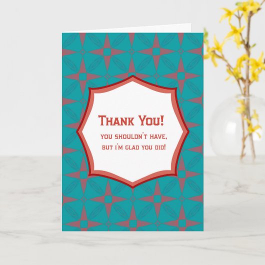 Teal Retro Pattern Thank You Card Funny Gratitude Kaart (Gele Bloem)