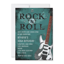 Teal Rock N Roll Star Verjaardagsfeest Uitnodiging