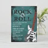 Teal Rock N Roll Star Verjaardagsfeest Uitnodiging (Staand voorkant)