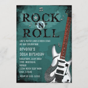 Teal Rock N Roll Star Verjaardagsfeest Uitnodiging