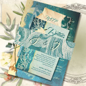 Teal Rococo Rol met Elegant Monogram Uitnodigingen Wikkel