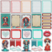 Teal Rode Rozen Suiker Schedel  - Planner 2  Sticker (Voorkant)