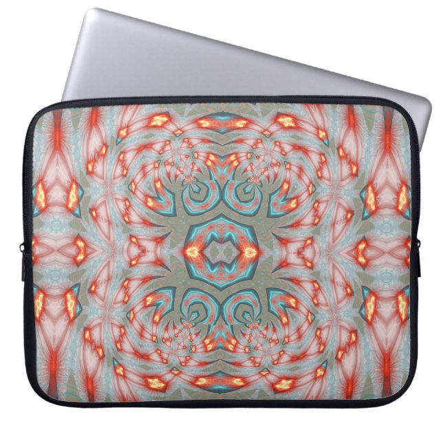 Teal Rode Vuur Mandala Laptop Sleeve (Voorkant)