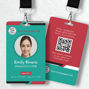 Teal & Rode Zakelijke Toegangskaart met Bedrijfslo Badge