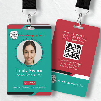 Teal & Rode Zakelijke Toegangskaart met Bedrijfslo Badge