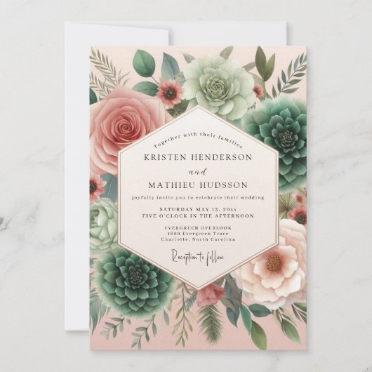 Teal Rose Bloom Bruiloft Kaart (Voorkant)