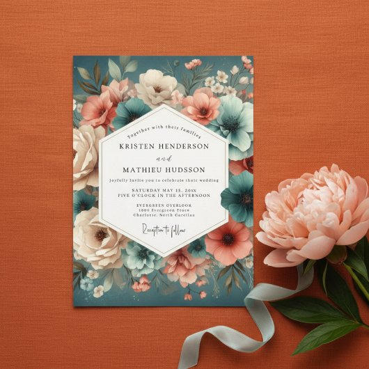 Teal Rose Enchanted Romance Wedding Kaart