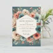 Teal Rose Enchanted Romance Wedding Kaart (Staand voorkant)