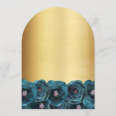 Teal Rose Floral Gold 50th Birthday Party Kaart (Achterkant)