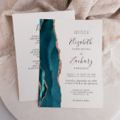 Teal Rose Gold Agate QR Code Wedding Invitation Kaart