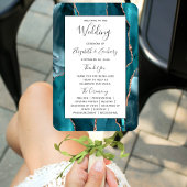Teal Rose Gold Agate White Wedding Program Handwaaier