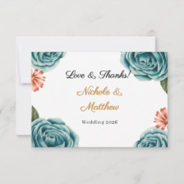 Teal Rose & Orange Daisy Wedding  Bedankkaart