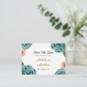 Teal Rose & Orange Daisy Wedding Save The Date Informatiekaartje (Staand voorkant)