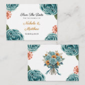 Teal Rose & Orange Daisy Wedding Save The Date Informatiekaartje (Voorkant / Achterkant)