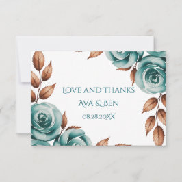 Teal Roses and Bronze Leaves Wedding Bedankkaart