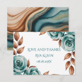Teal Roses and Bronze Leaves Wedding Bedankkaart (Voorkant / Achterkant)