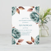 Teal Roses and Copper Leaves Bachelorette Party Kaart (Staand voorkant)