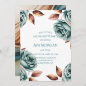 Teal Roses and Copper Leaves Bachelorette Party Kaart (Voorkant / Achterkant)