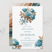 Teal Roses and Copper Leaves Bridal Shower Kaart (Voorkant / Achterkant)