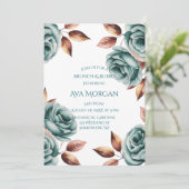 Teal Roses and Copper Leaves Brunch & Bubbly Kaart (Staand voorkant)