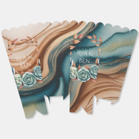 Teal Roses and Copper Leaves Wedding Bedankdoosjes (Ongevouwen)