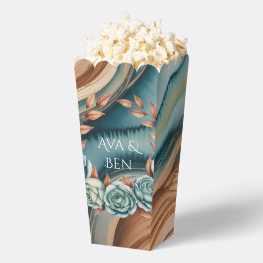 Teal Roses and Copper Leaves Wedding Bedankdoosjes (Popped)