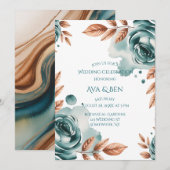 Teal Roses and Copper Leaves Wedding Celebration  Kaart (Voorkant / Achterkant)