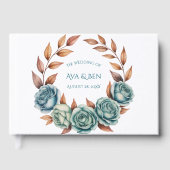 Teal Roses and Copper Leaves Wedding Gastenboek (Voorkant)