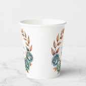 Teal Roses and Copper Leaves Wedding Papieren Bekers (Links)