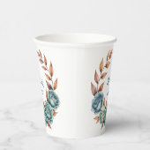 Teal Roses and Copper Leaves Wedding Papieren Bekers (Rechts)